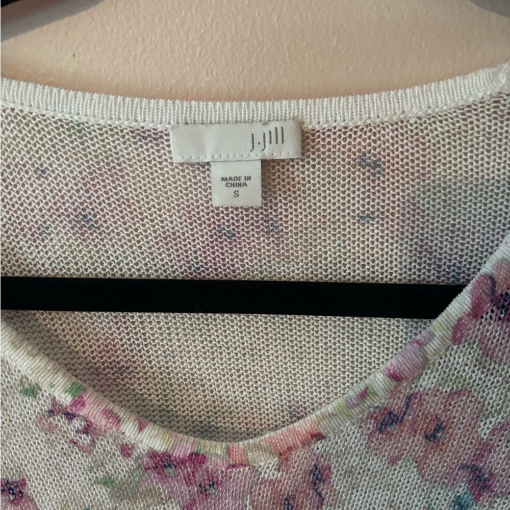 J. Jill Floral Linen Blend Sweater Size SMALL Pansy Floral 3/4 Sleeves - Picture 2 of 4
